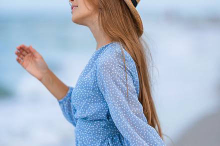 Beautiful teenager girl on tropical seashore at sunset. Beautiful little girl i, a Person Photo by travnikovstudio