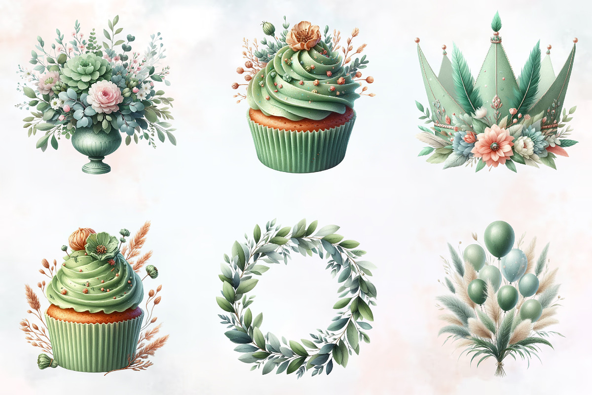 Boho Sage Green Birthday Clipart, an Illustration by RobertsArt (Photo 6 of 8)