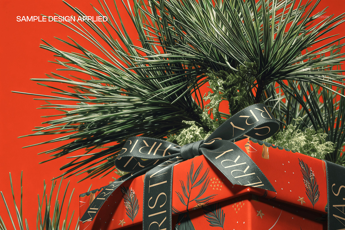 Christmas Gift Box Mockup, a Packaging Mockup by creatsy5 (Photo 4 of 6)
