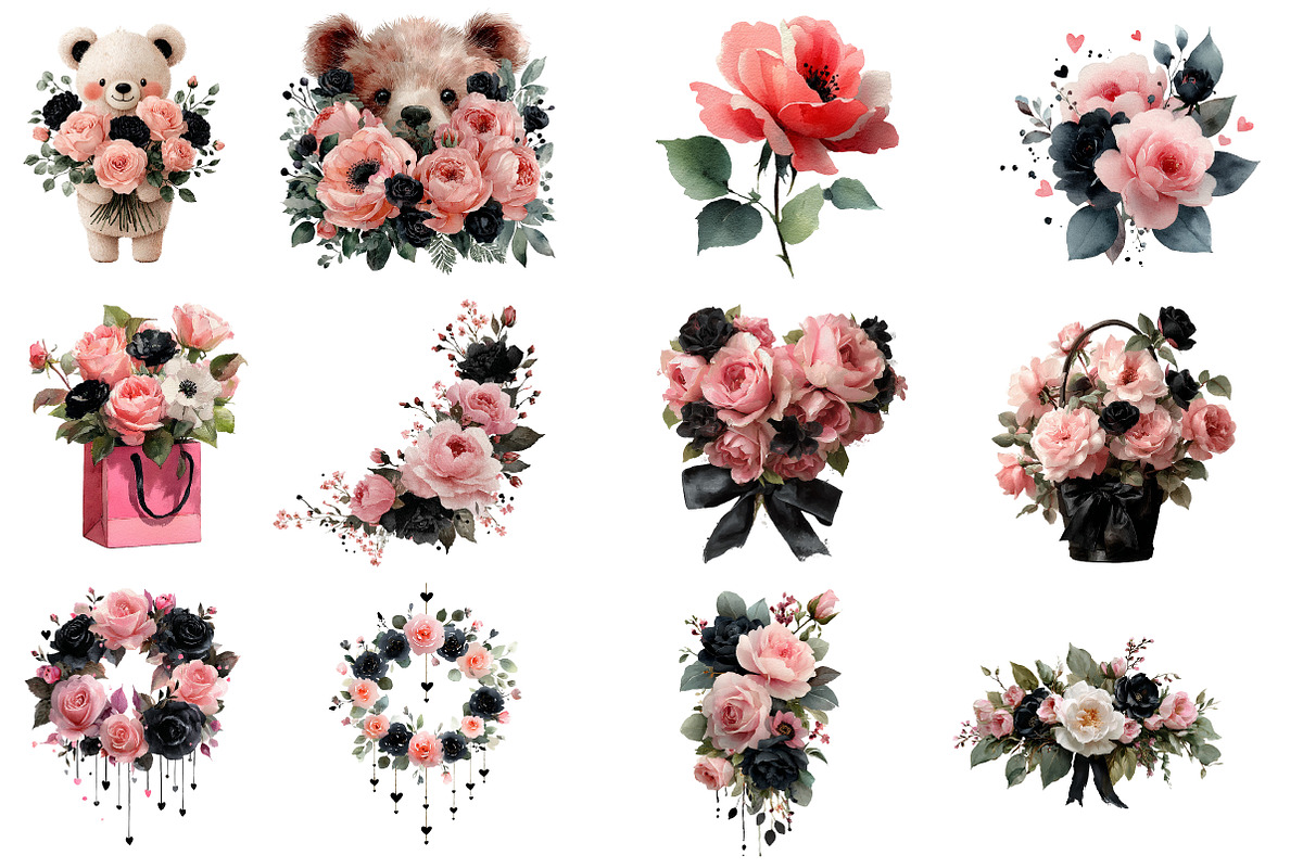 Black Pink Rose Valentine Clipart Bu, an Illustration by Designworld (Photo 3 of 7)