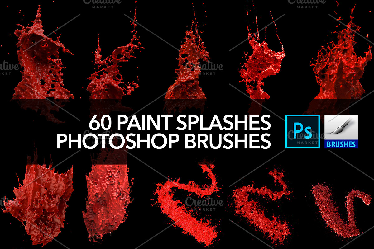 60 Paint Splash Brushes for PS, a Brush Add-On by Creative Graphics (Photo 9 of 10)