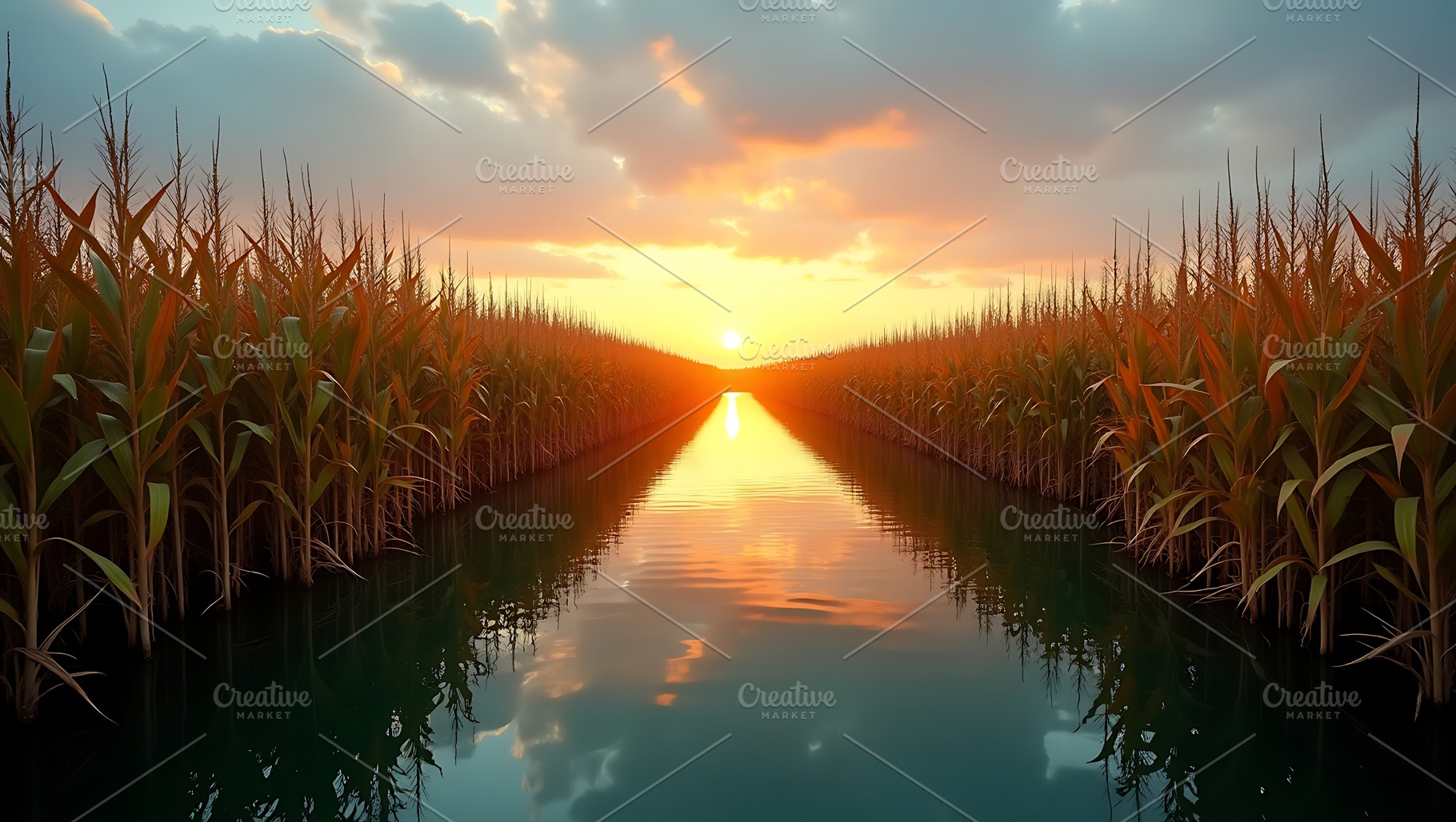 Golden sunset reflecting in a waterw, a Background Photo by Artonix