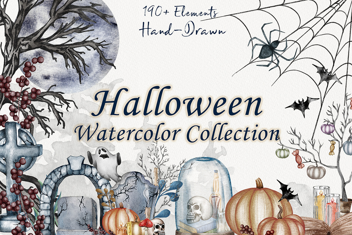 Halloween Watercolor Set, a Seasonal Illustration by BarvArt (Photo 1 of 21)