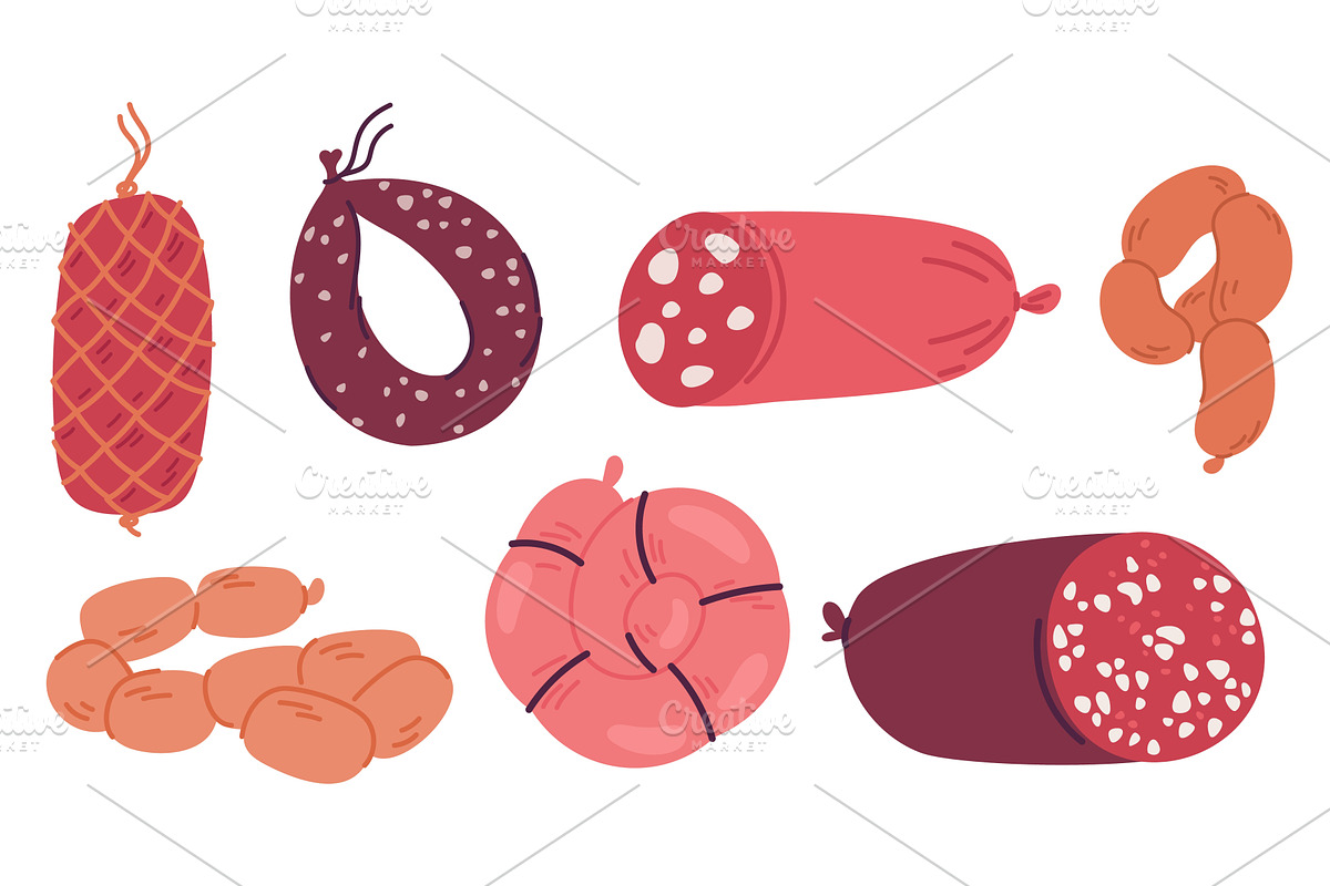 Meat sausages. Ham and frankfurters, a Food Illustration by Vectorbuum