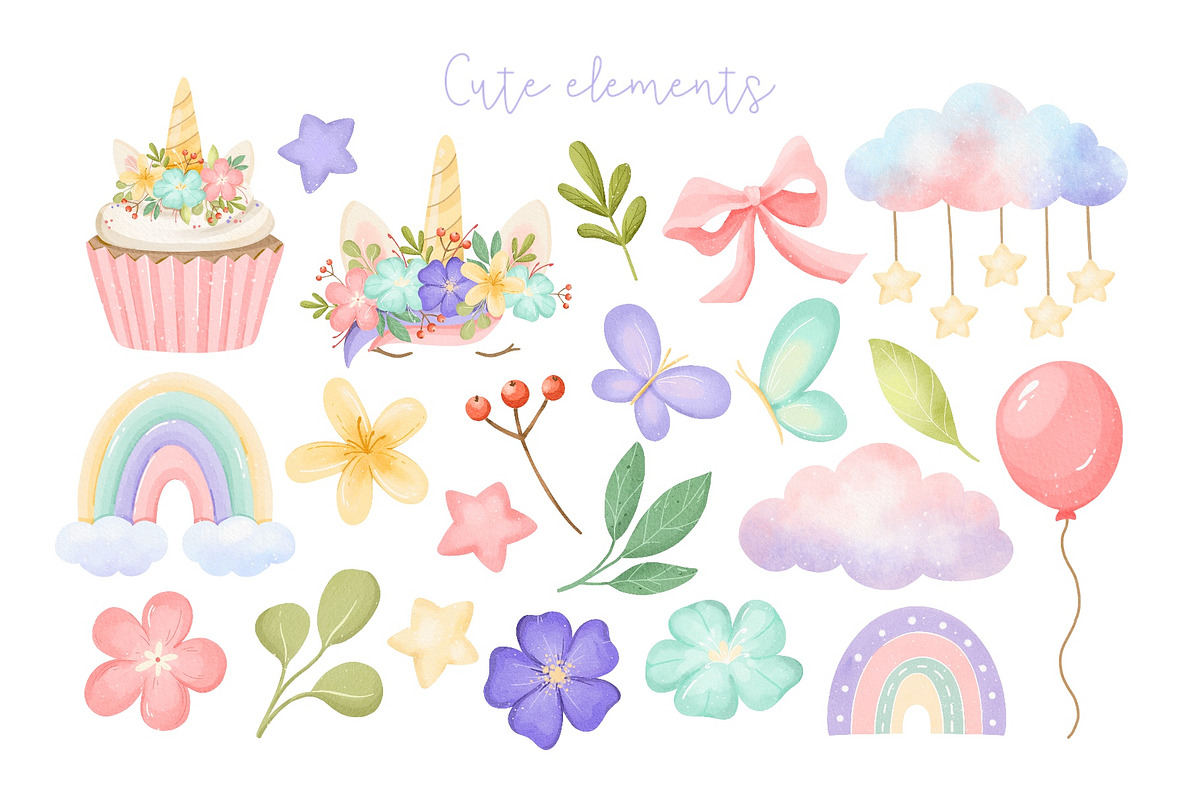Watercolor Pastel Unicorn Clipart, an Animal Illustration by ArtGiftsStudio (Photo 4 of 6)