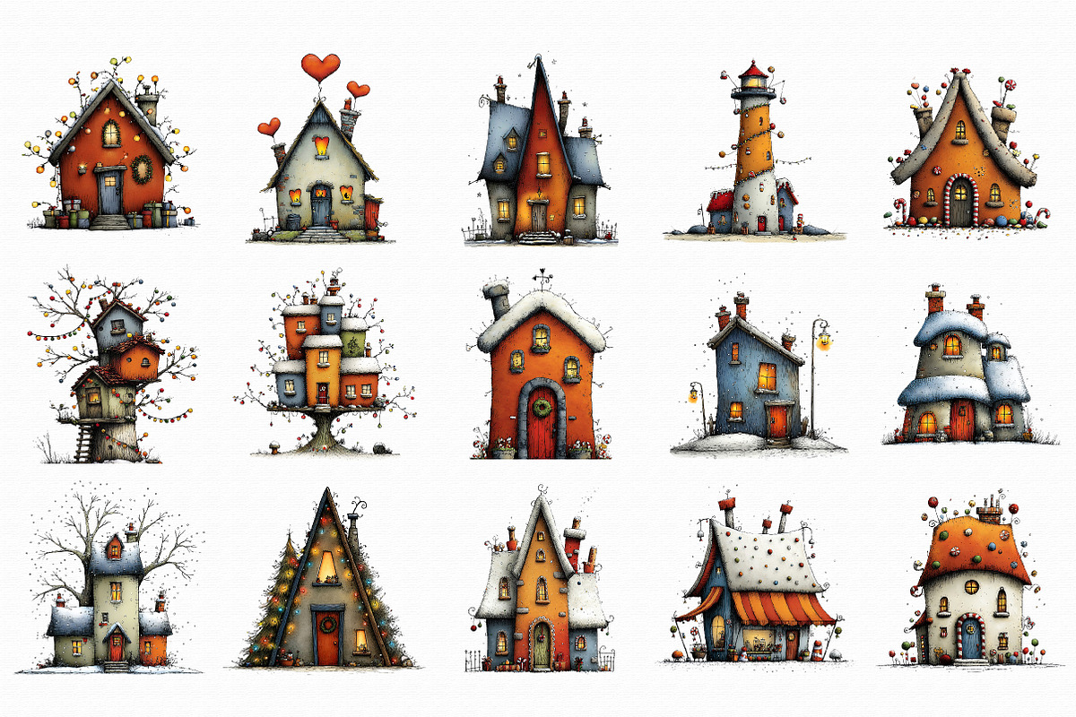 Whimsical Christmas House Clipart, an Illustration by Libby Wishes (Photo 4 of 7)