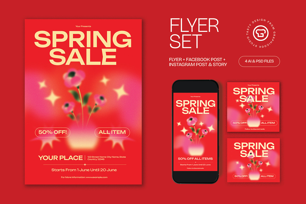 Red Bold Spring Sale Flyer Set, a Flyer Template by graphicook (Photo 1 of 3)