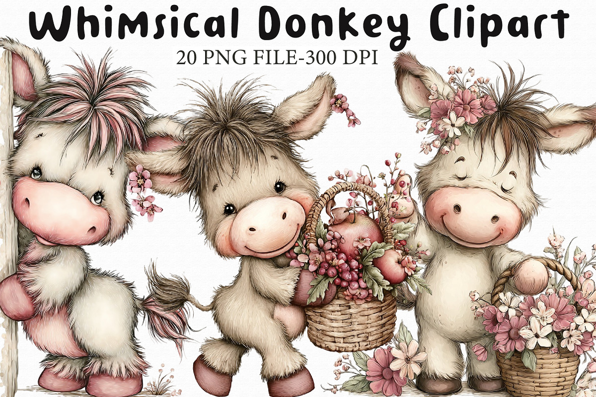 Whimsical Donkey Clipart, an Illustration by Libby Wishes (Photo 1 of 7)