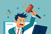 Frustrated man smashing computer, a Person Illustration by SouravDesign (Thumbnail 2 of 2)