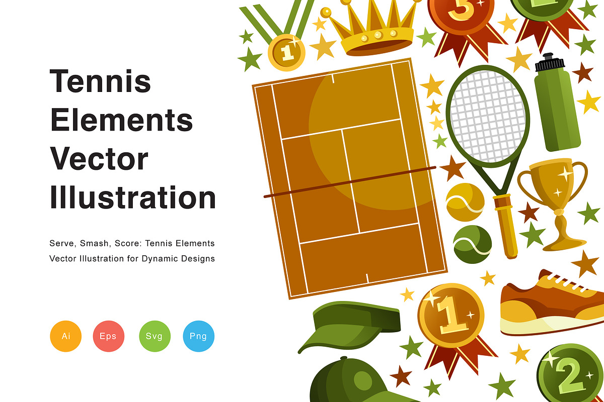 Tennis Elements Vector Illustration, a Sport Illustration by KAZ by IanMikraz Studio (Photo 1 of 3)