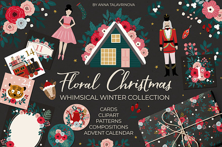 Floral Christmas clipart & pattern