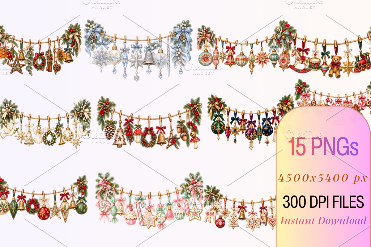 Ornamental Christmas Clothesline, a Seasonal Illustration by Ink Gallery (Photo 4 of 8)