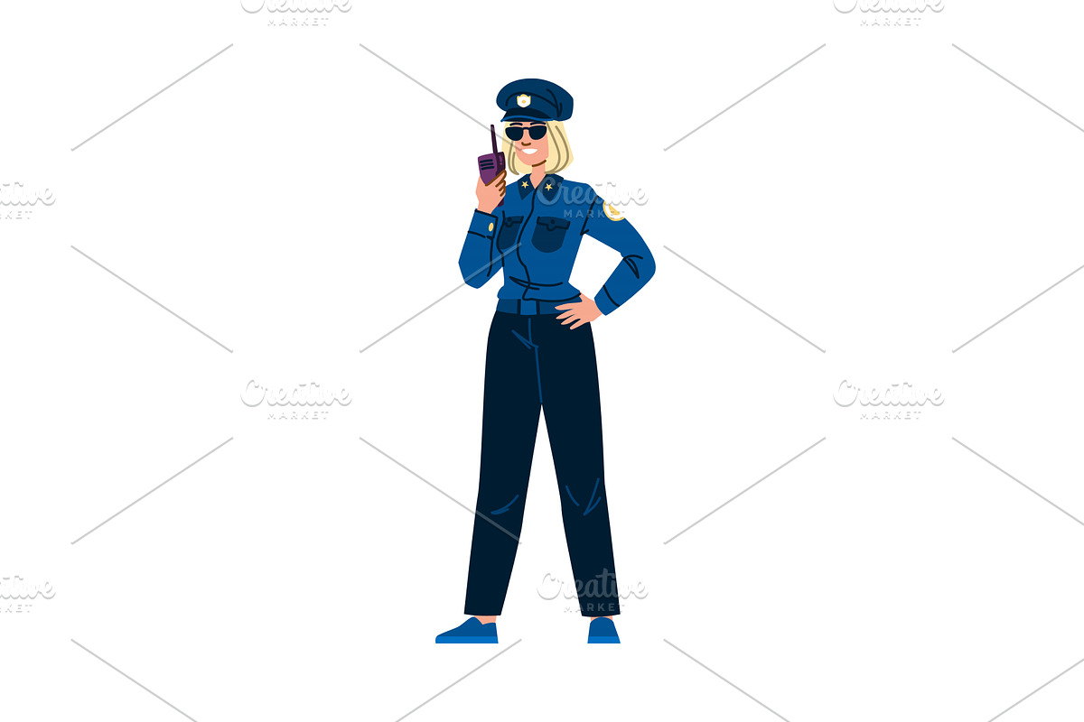 Policewoman using walkie talkie, a Person Illustration by pikepicture