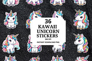 36 KAWAII Unicorn Stickers Clipart, an Animal Photo by Traffic Store (Thumbnail 1 of 5)
