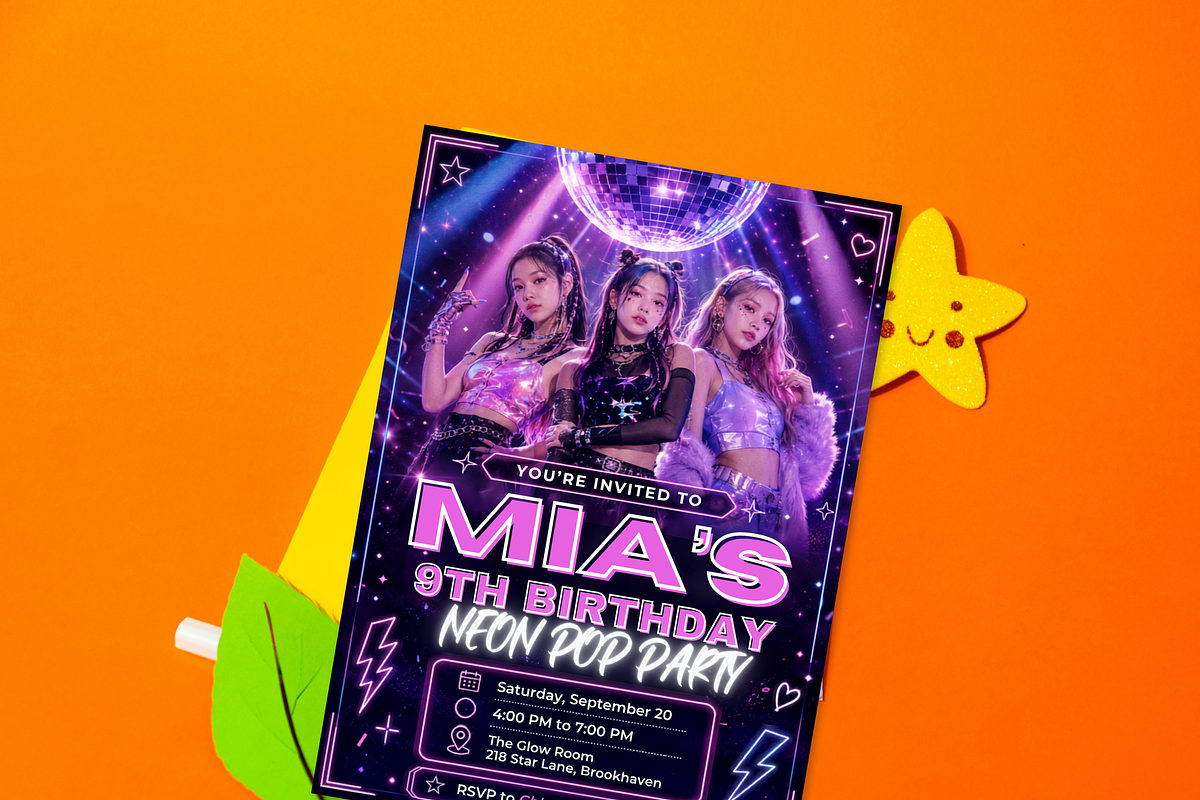 Neon Pop Girls Dance Party Invite, an Invitation Template by heynomi (Photo 10 of 19)