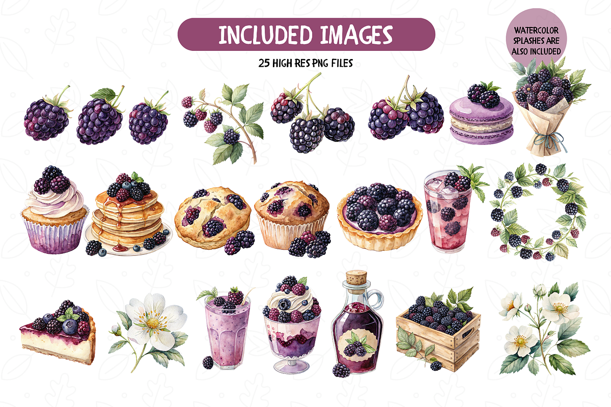 Watercolor Blackberry Clipart Bundle, an Object Illustration by TatiMockup (Photo 2 of 3)