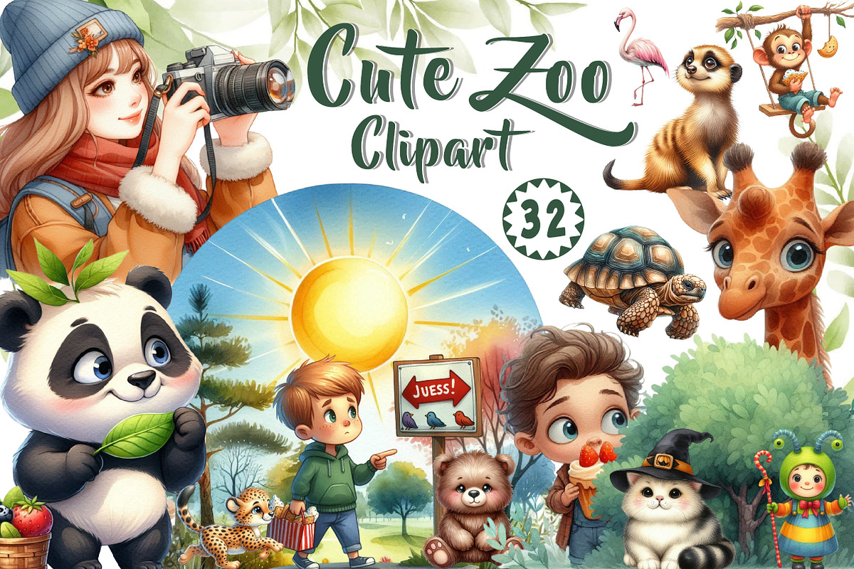 Cute Zoo Clipart, an Illustration by CreationArt (Photo 1 of 5)