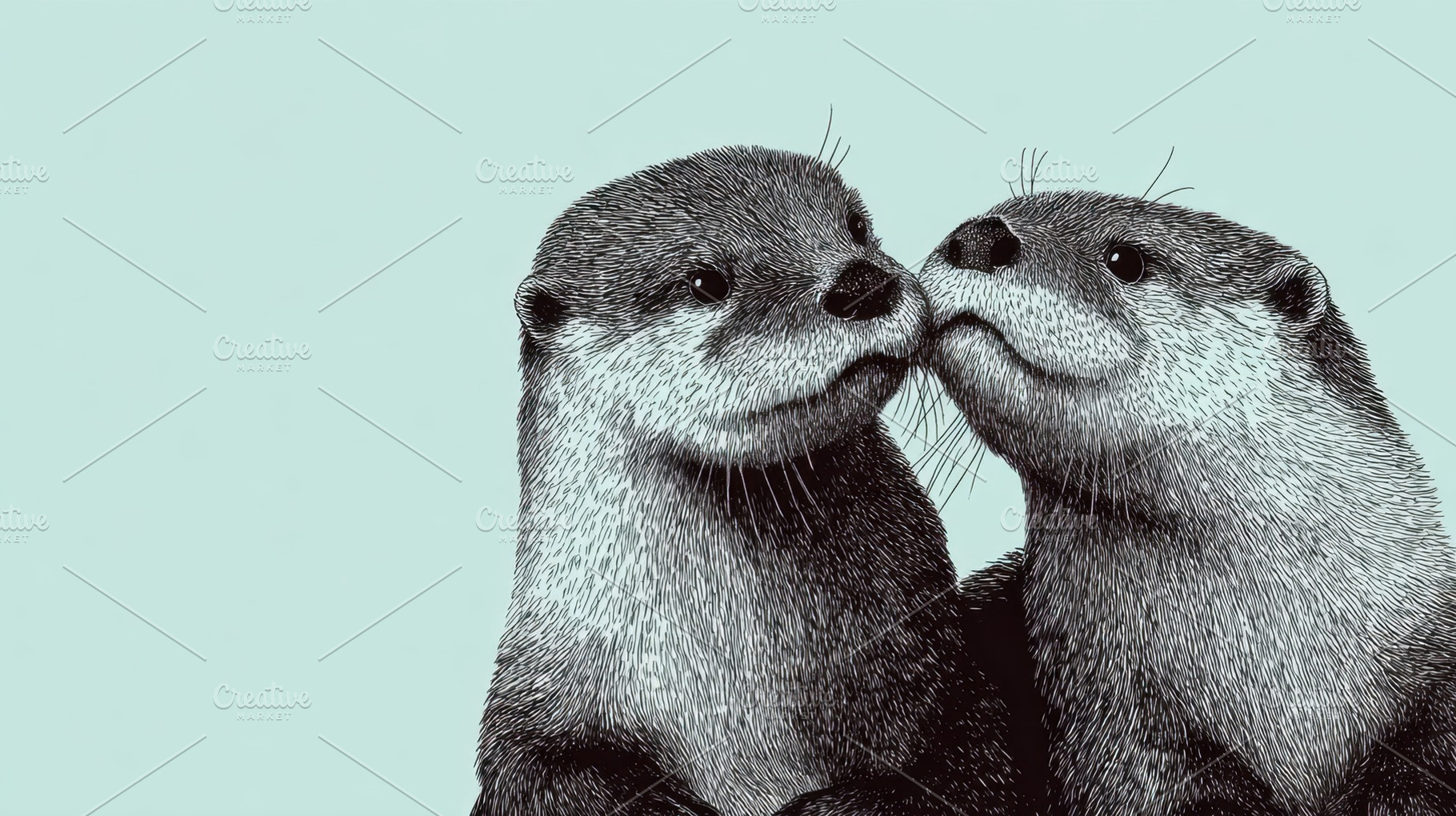 Two otters displaying affection, a Photo by Beautiful things