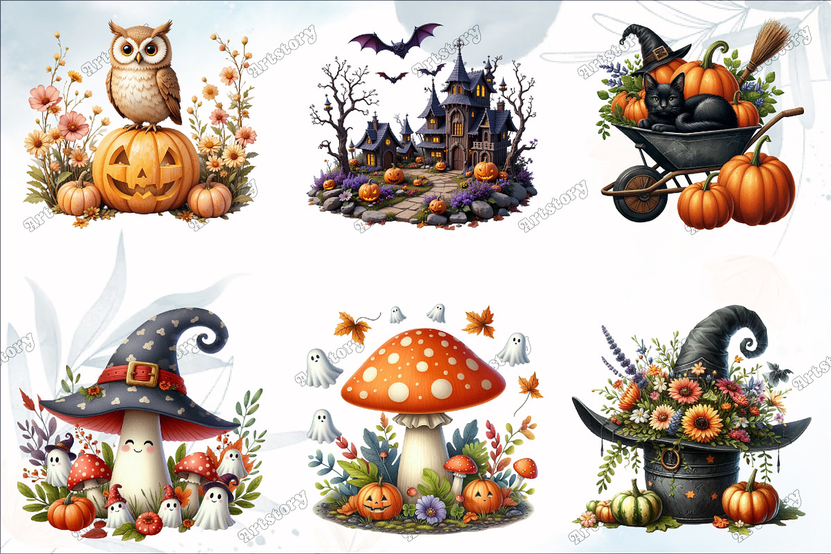 Watercolor Halloween Garden Clipart, a Graphic by designcity5 (Photo 3 of 5)