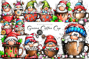 Gnome Coffee Cup Watercolor Clipart, an Illustration by CreationArt