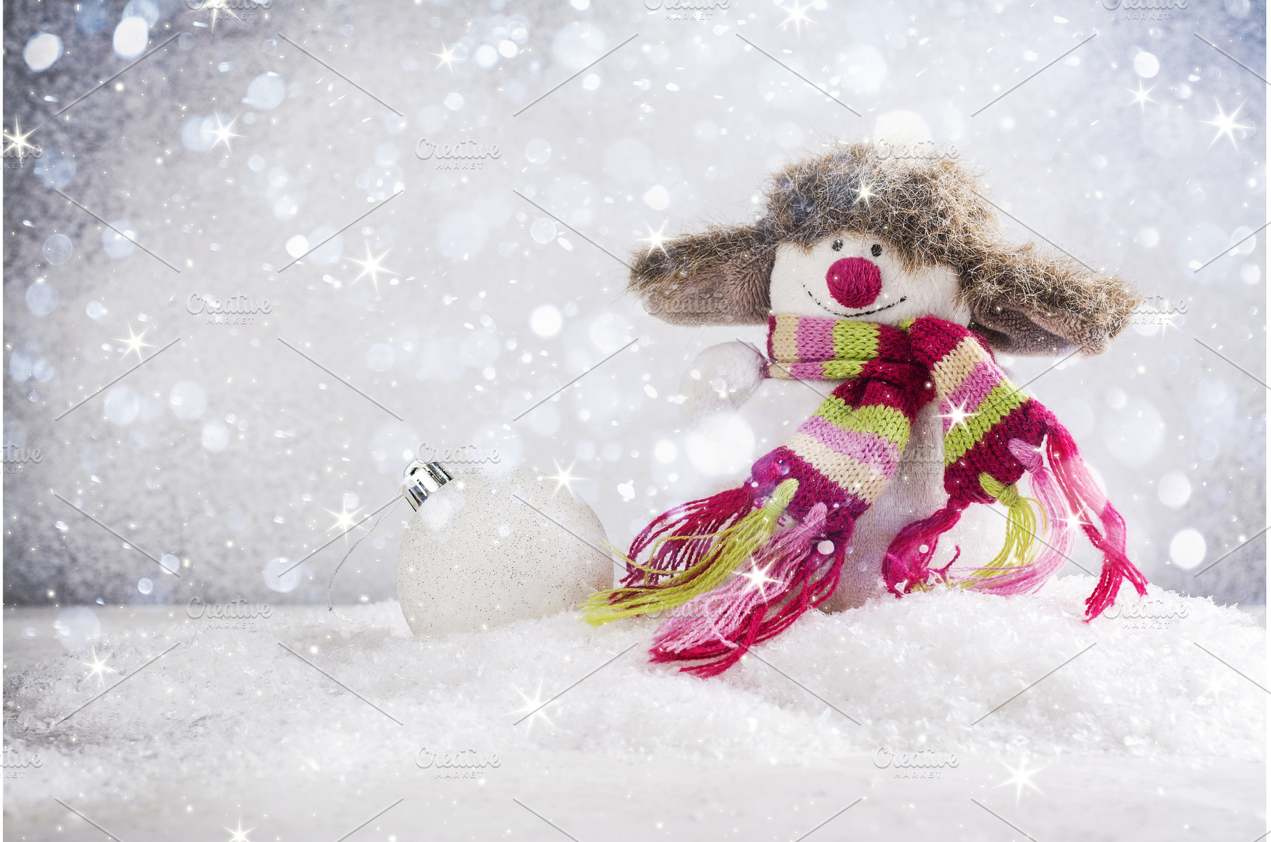 Happy snowman in a funny hat, a Holiday Photo by Ekaterina_Markelova