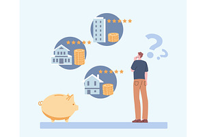 Man choose apart for rent or buy, a Finance Illustration by Valerie Bodnar
