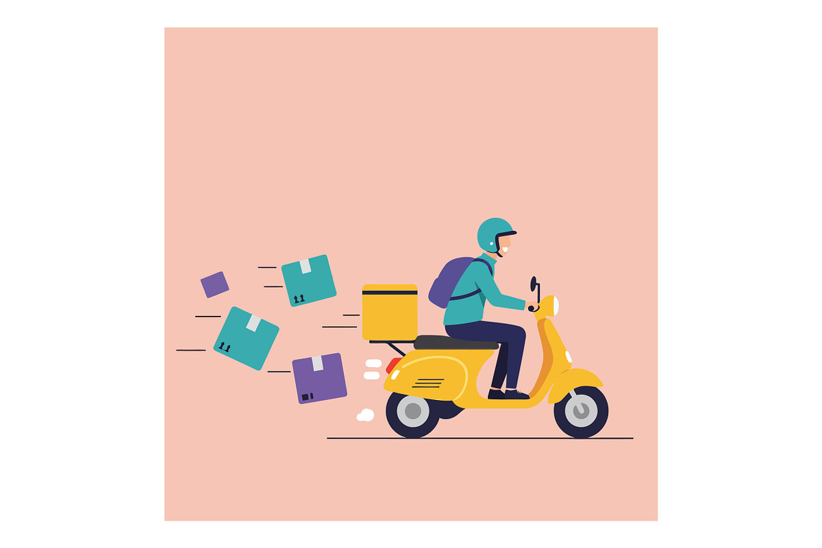 Delivery rider on a yellow scooter s, an Illustration by designvectx