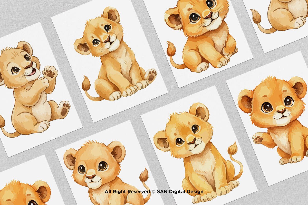 15 Bundle Watercolor Cute Lion Wild, an Animal Illustration by Morspective (Photo 3 of 8)