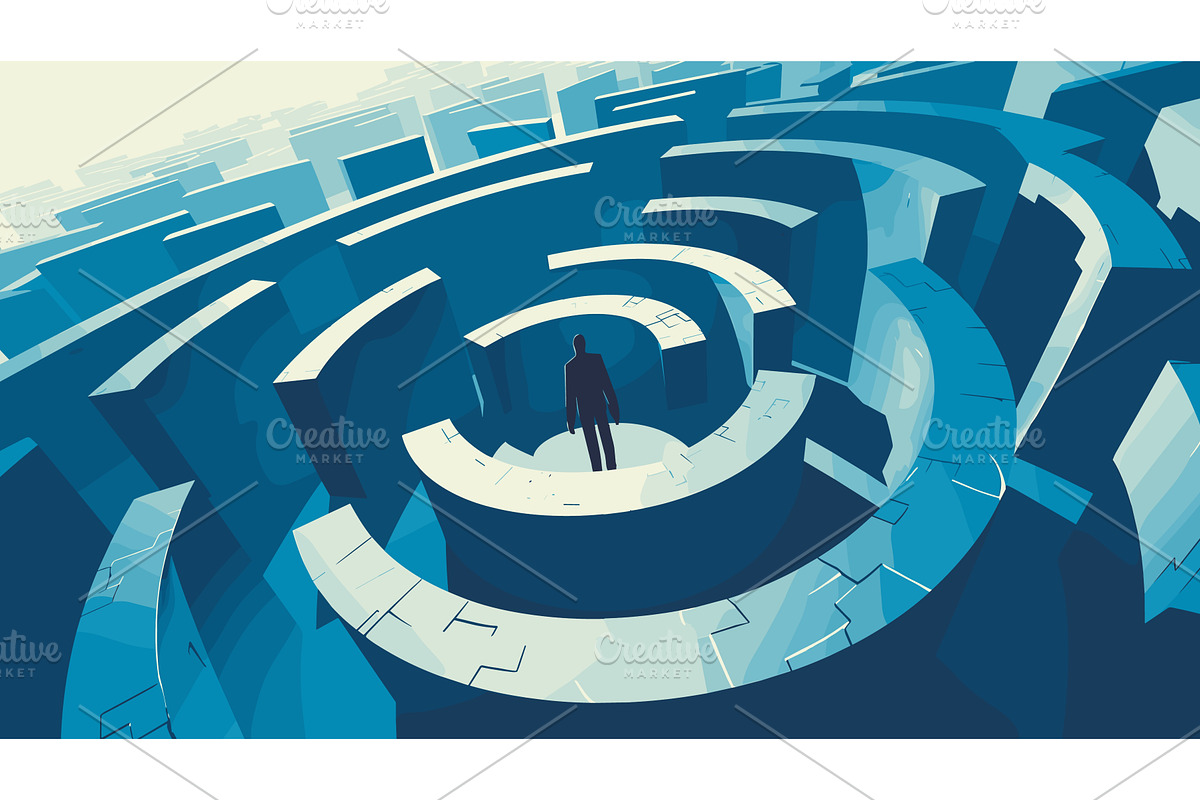 Businessman maze. Cartoon man in, a Person Illustration by Stock-Smart-Start