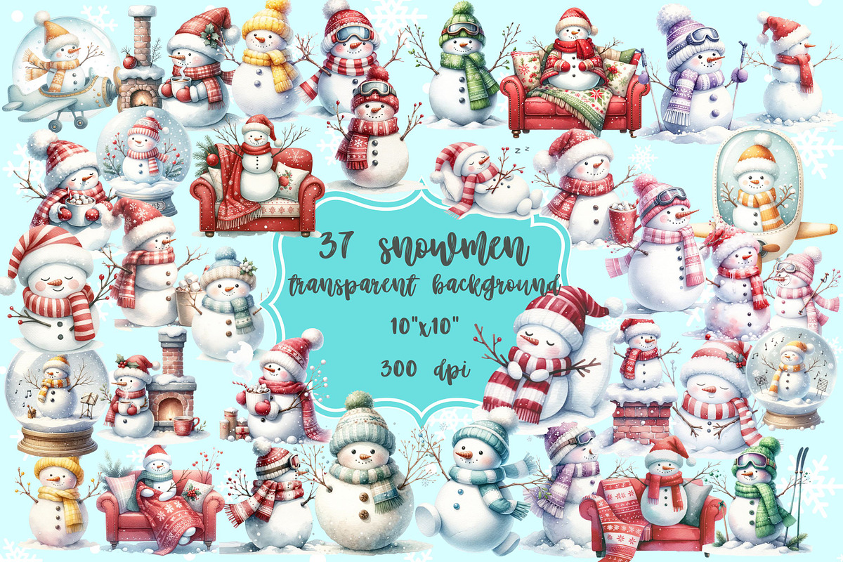 37 Adorable watercolor snowmen, a Seasonal Illustration by Cute Little Workshop (Photo 1 of 8)