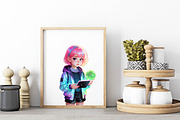 Cute Alien Kawaii Girls Clipart-3, an Illustration by Wow Magic (Thumbnail 3 of 4)