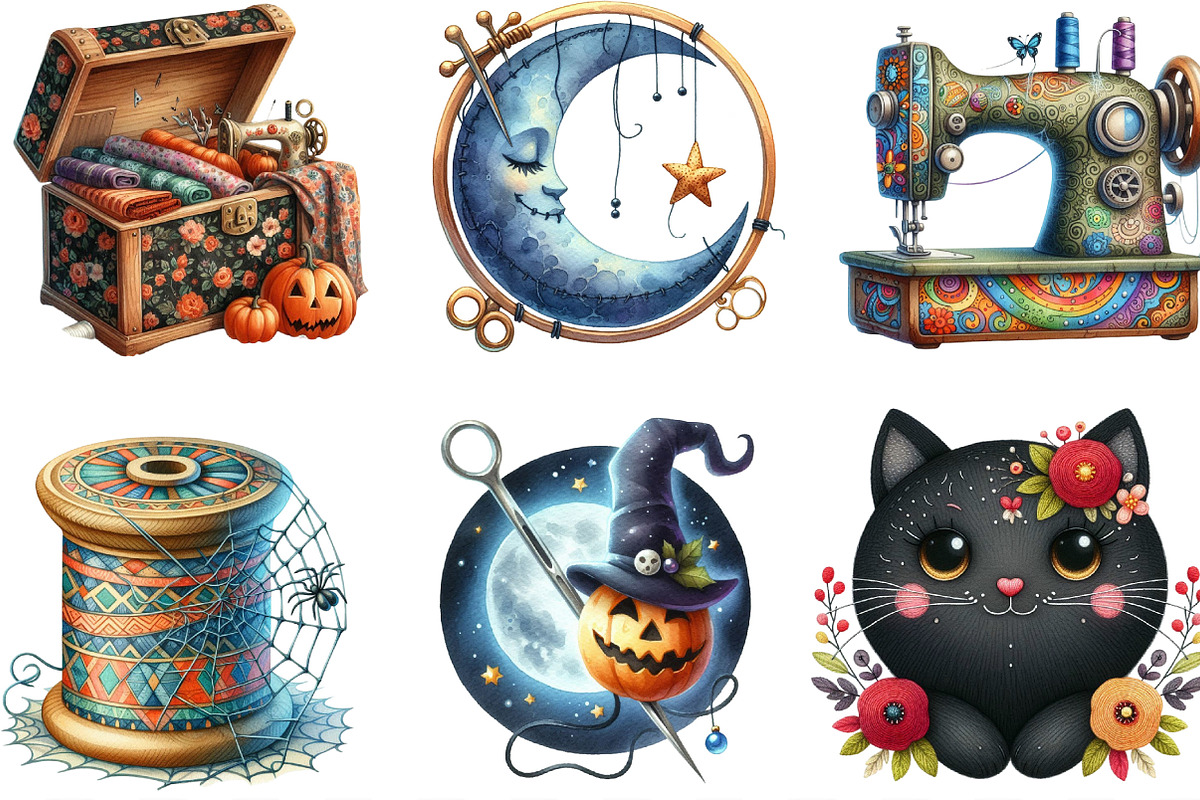 Groovy Halloween Sewing Clipart, an Illustration by Designking (Photo 2 of 4)