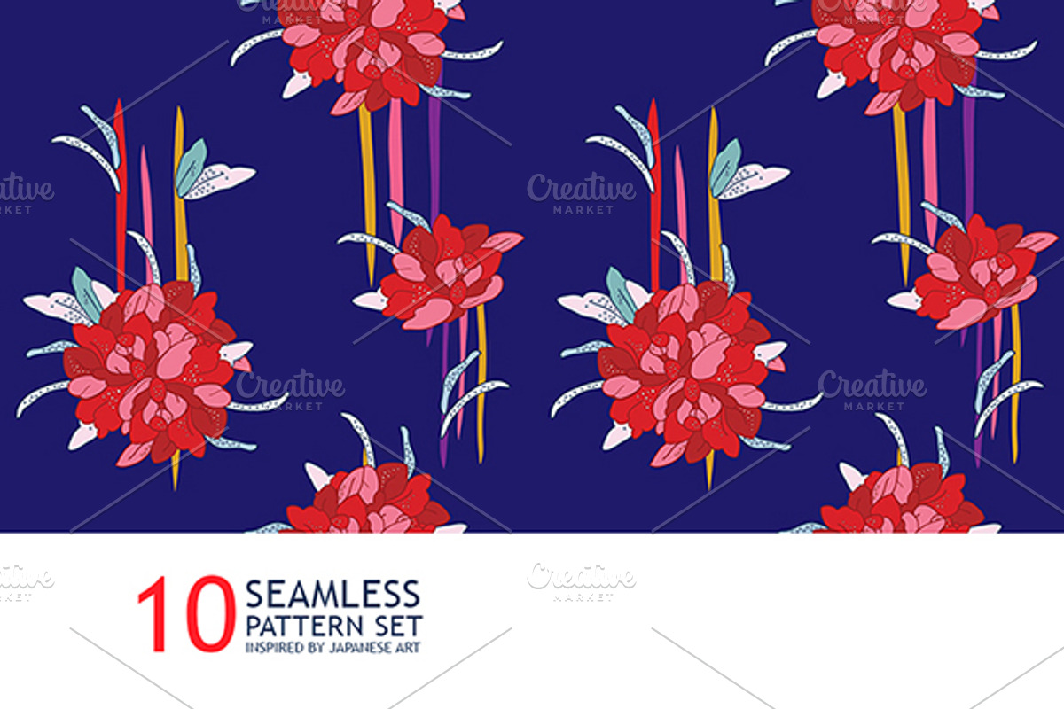10 Japan Seamless floral pattern set, a Pattern Graphic by Anttoniu (Photo 3 of 5)