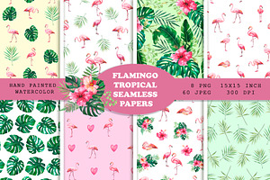 Flamingo Tropical Seamless Patterns, a Pattern Graphic by PatternPalette