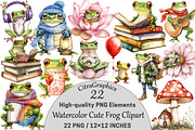 Watercolor Cute Frog Clipart, a Seasonal Illustration by CitraGraphics (Thumbnail 1 of 3)