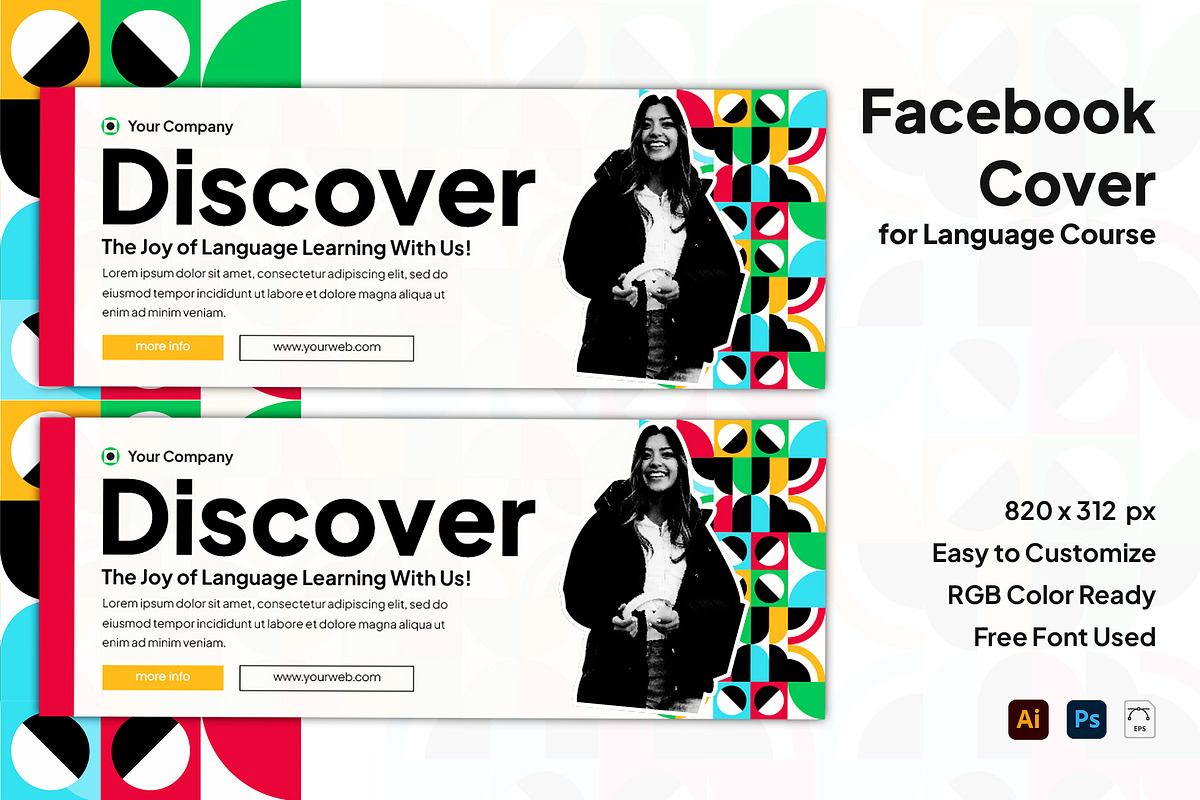 Language Course Facebook Cover, a Social Media Template by Esensifiksi.studio (Photo 1 of 3)