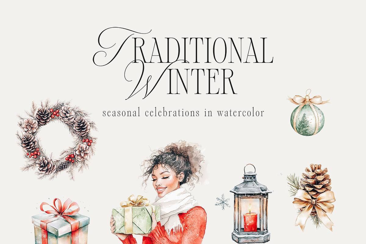 Traditional Winter - Watercolor Set, a Seasonal Illustration by studioequinox (Photo 5 of 9)