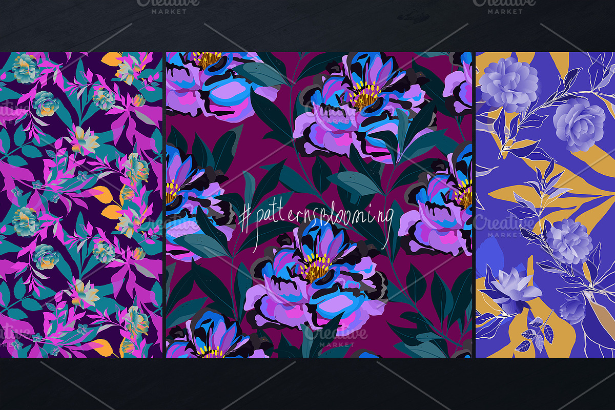 Violet floral seamless vector pack, a Pattern Graphic by PatternsBlooming