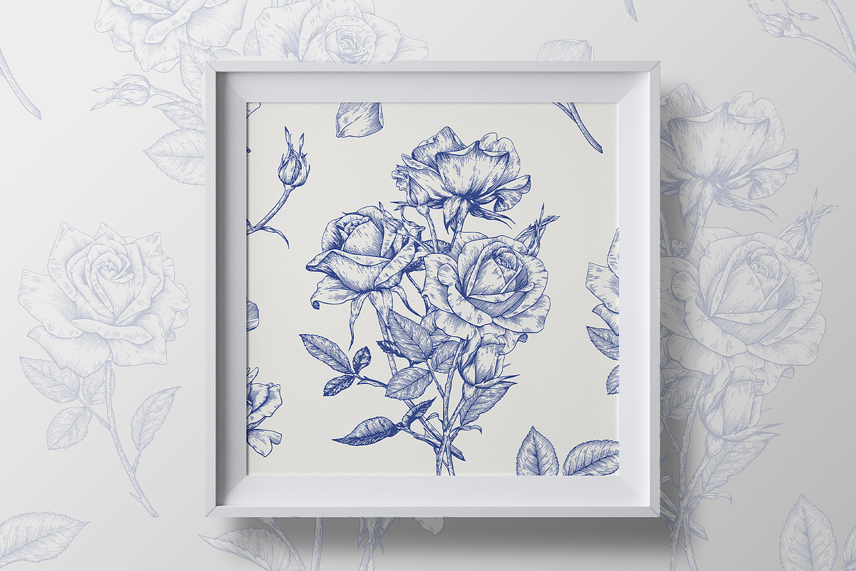 Vintage Seamless Patterns Blue Toile, a Pattern Graphic by ON_lineart_store (Photo 4 of 10)