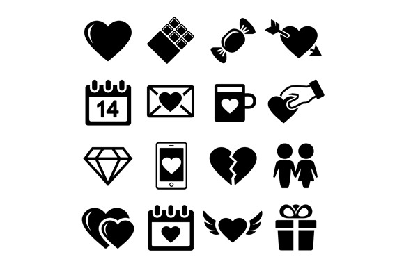 Valentine Day Love Icons Set.