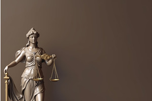 Justice statue background. Generate, an Illustration by Ylivdesign