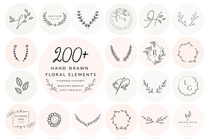 200 Floral Elements EPS,SVG,PSD,PNG