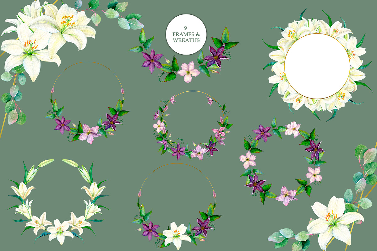 Lilies & Clematis Illustrations, an Illustration by SunnJaneArt (Photo 7 of 13)