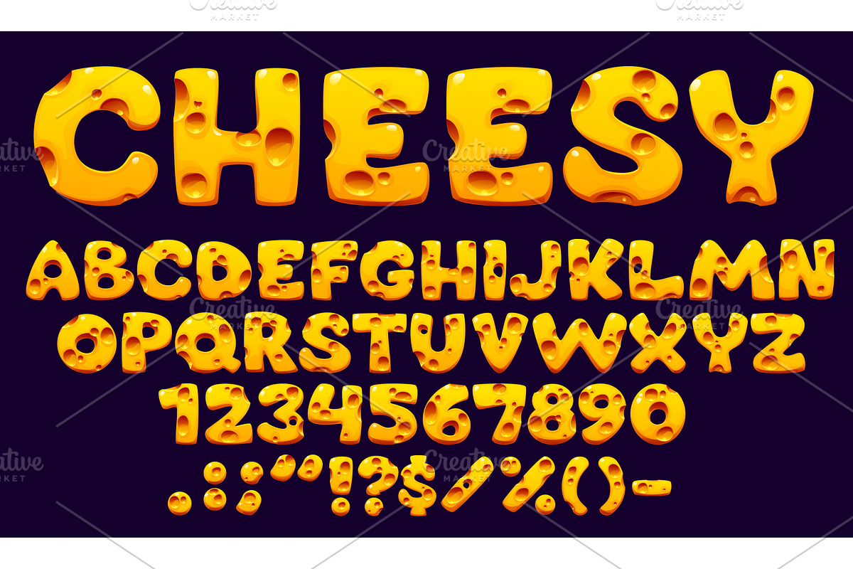 Cartoon cheese font, Swiss typeface, a Food Illustration by Vector Tradition