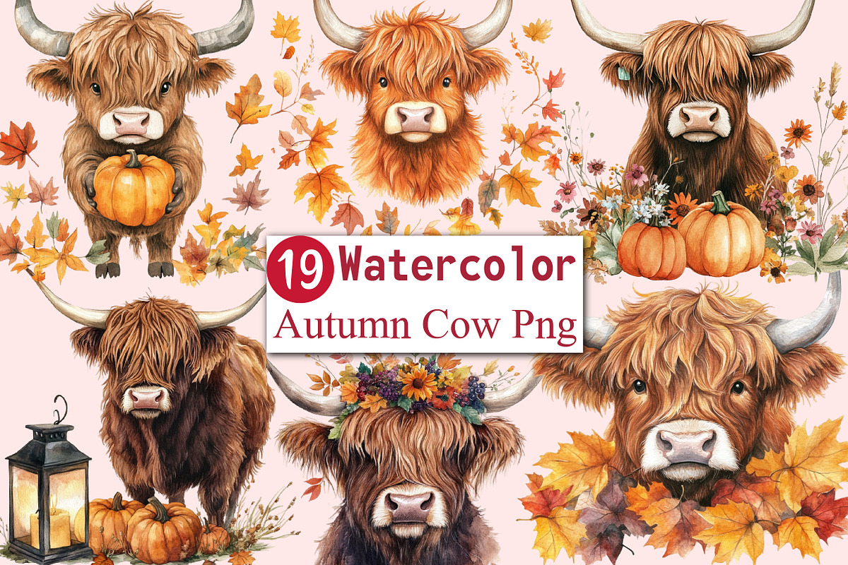 Watercolor Autumn Highland Cow, an Illustration by CitraGraphics (Photo 1 of 6)