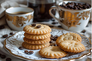 Elegant coffee break with biscuits, a Food & Drink Photo by Ylivdesign