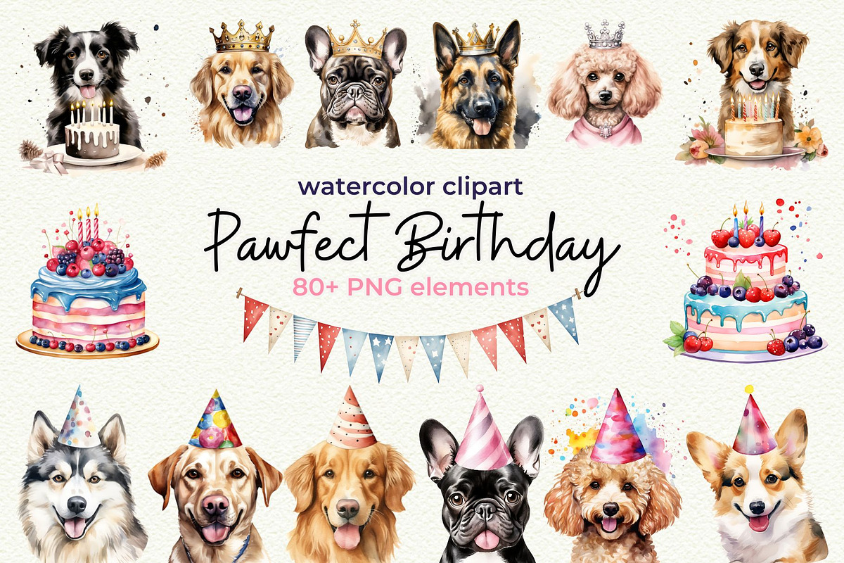 Pawfect Birthday Dog Breeds Clipart, an Object Graphic by Anna Design Studio (Photo 1 of 10)