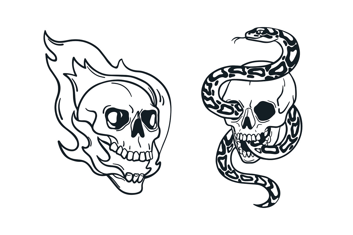 Horror vintage skull tattoo art set, a Decorative Illustration by Good Studio (Photo 13 of 16)