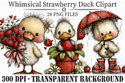 Whimsical Strawberry Duck Clipart, an Animal Illustration by Libby Wishes (Thumbnail 1 of 5)