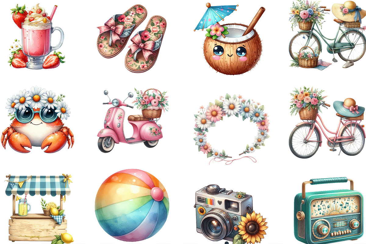 Cute Retro Summer Clipart, an Icon by Designking (Photo 2 of 4)